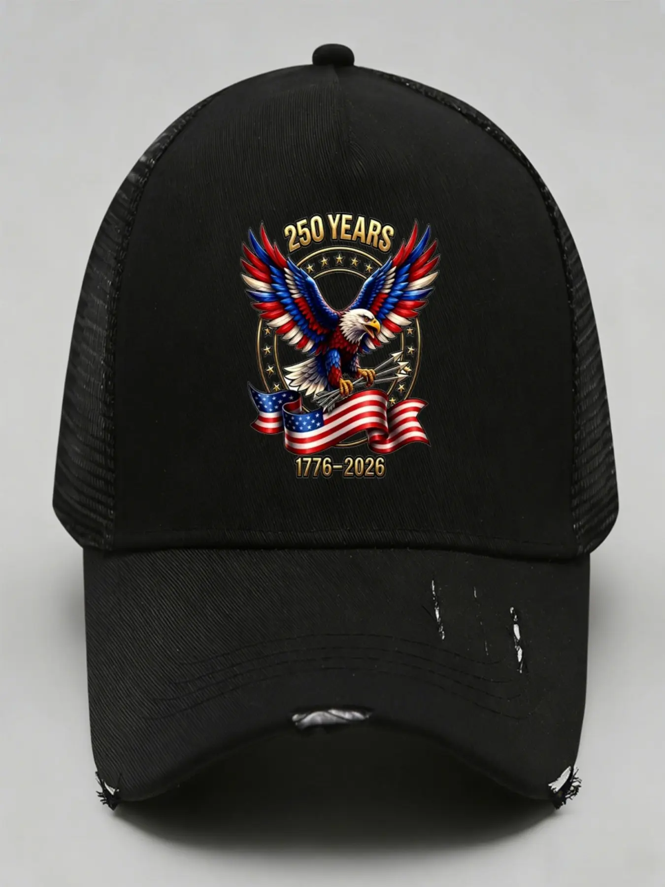 American Eagle 250 Years 1776-2026 Trucker Hat, Unisex Distressed Baseball Cap, Breathable Mesh Back, Adjustable Snapback, Usa Patriotic Sun Hat