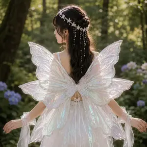 Festive Event Prop, Outdoor Photography, Stage Performance, Cosplay Fairy Wings, Anime Convention Role Play Accessory, Silver Color Six-Petal Wings