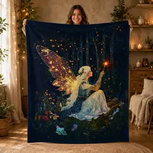Ethereal Fairy Flannel Plush Blanket, Soft Cozy Throw for Bed Sofa, Glowing Wings Enchanted Forest Cottagecore Room Decor, Fantasy Gift