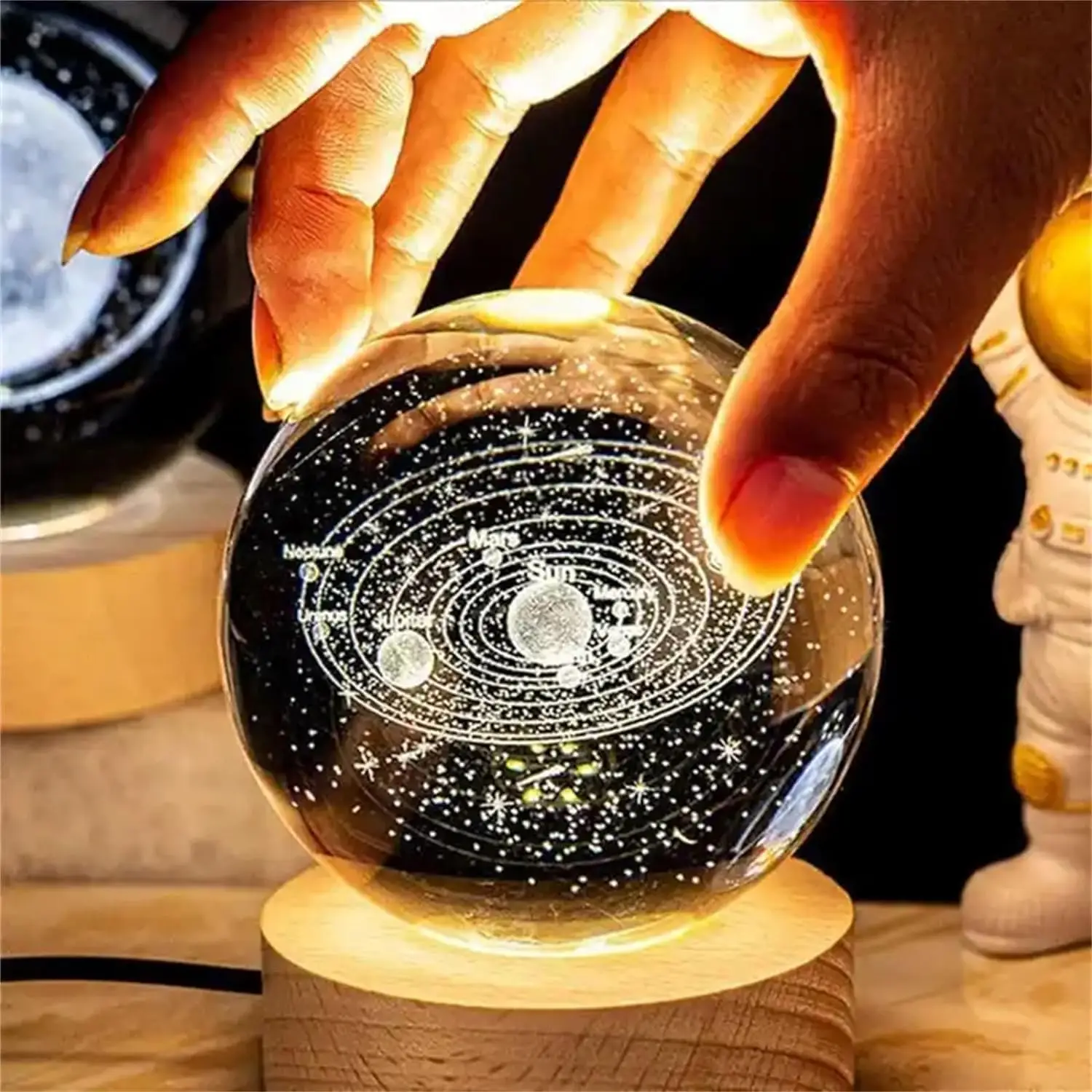 3D Crystal Ball Night Light ,gift for Father's Day Box Packaging Galaxy/Solar System/Saturn/Moon Glowing Crystal Ball Nightlight Home Decor Creative G