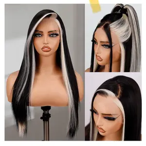 Marry Me Skunk Lace Wig - Long Straight Black & White Ombre Synthetic Hair Wig for Women