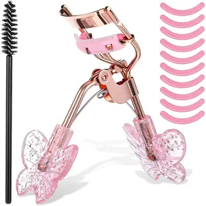 Rose Gold Butterfly Eyelash Curler Kit - No Pinch, 10 Refill Pads + Lash Brush, Cute Design