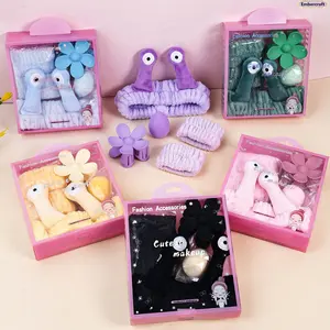 Unisex 5Pcs Plush Snail Spa Headband Set - Cute Face Wash Headband, Wrist Wash Bands, Soft Absorbent Makeup Sponges - Beauty Tool Set for Skincare, Daily Routine