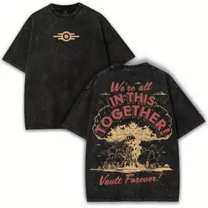 Men's Retro Heavy Loose T-Shirt Nuclear Explosion Warehouse 617 Pattern(Front and Back Print)- Street Style Y2K Ink Drop Tee Comfortable Breathable Summer Casual Shirt Machine Washable Gift