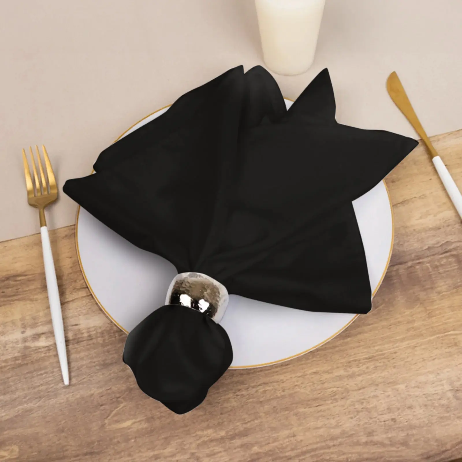 5-Pack Reusable Washable Cotton Blend Square Cloth Napkins (20"x20" Black) - Durable, Wrinkle Resistant Kitchen & Cutlery Tableware for Wedding Use, Reusable Washable Napkins