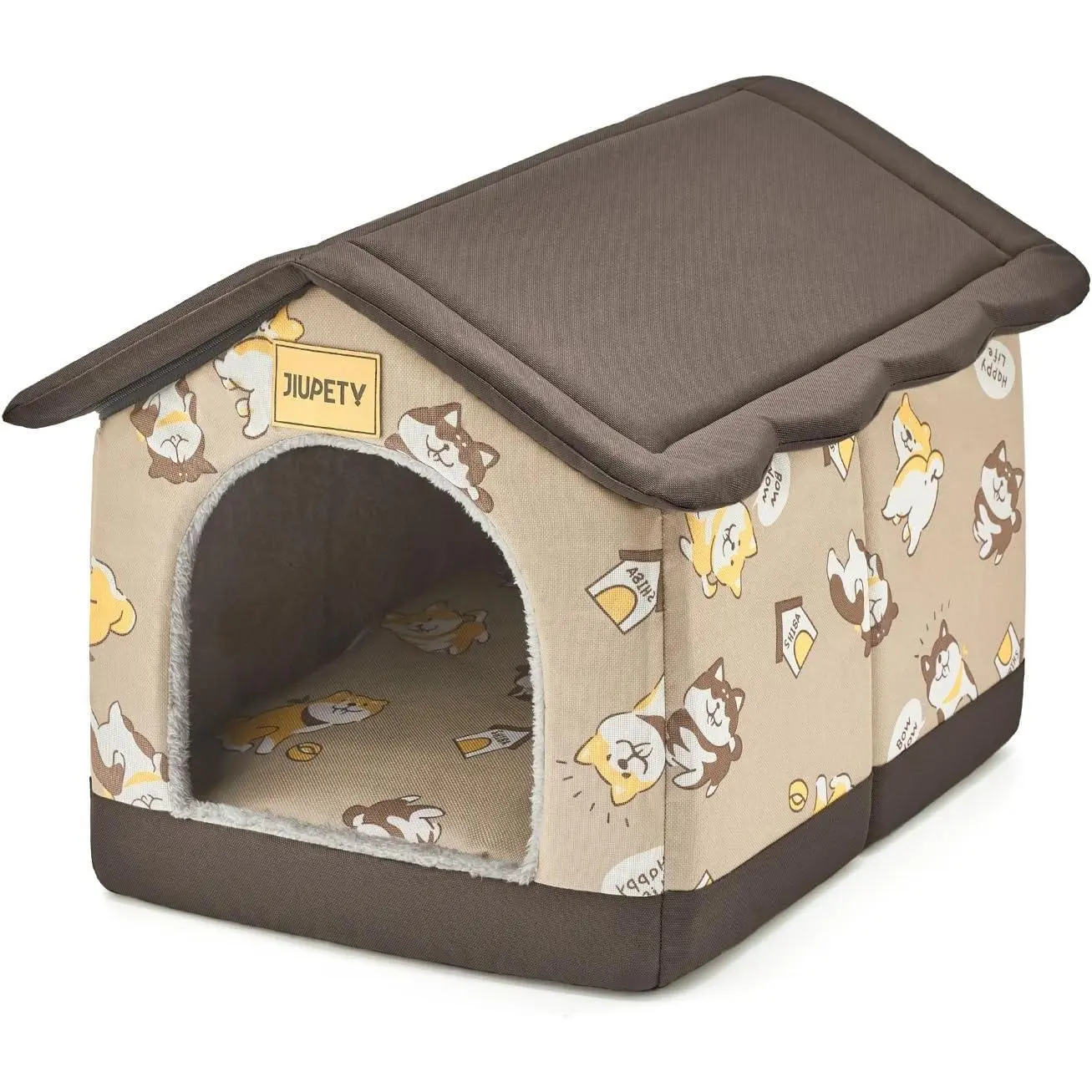 M Size Indoor Warm Cave Dog House, Warm Sleeping Nest Bed for Medium and Small Dogs and Cats, Brown