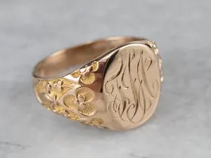 Ornate Gold "TJA" Engraved Signet Ring