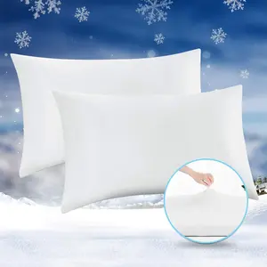 2 Pack Pillow Cases Queen, Stretch Cooling Pillowcases for Hair Skin and Hot Sleepers, Arc-Chill Q->0.5 Soft Silky Pillow Covers with Zipper for Standard Queen Size Pillows - White