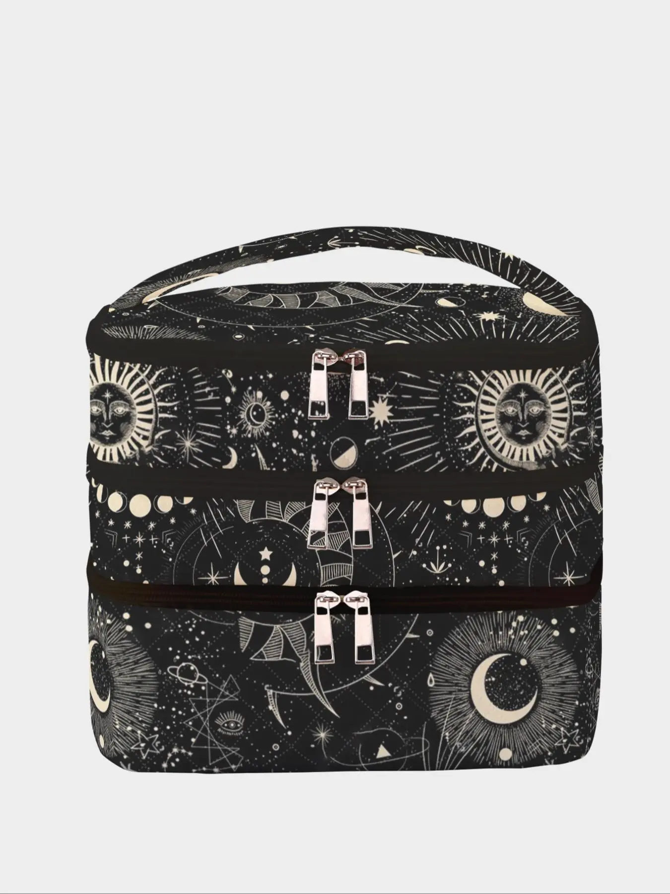 Sun & Moon Pattern Makeup Bag, Large Capacity Travel Toiletry Bag, Portable Travel Makeup Bag, Zipper Makeup Organizer Pouch, Cosmetic Travel Bag