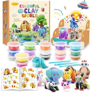 Air Dry Clay Kit for  - Comes with Instructional Guide Featuring 4 Scenes & 26 Projects Tutorials, 18 Cans of Modeling Clay, Includes Display Stand,  for Girls and Boys
