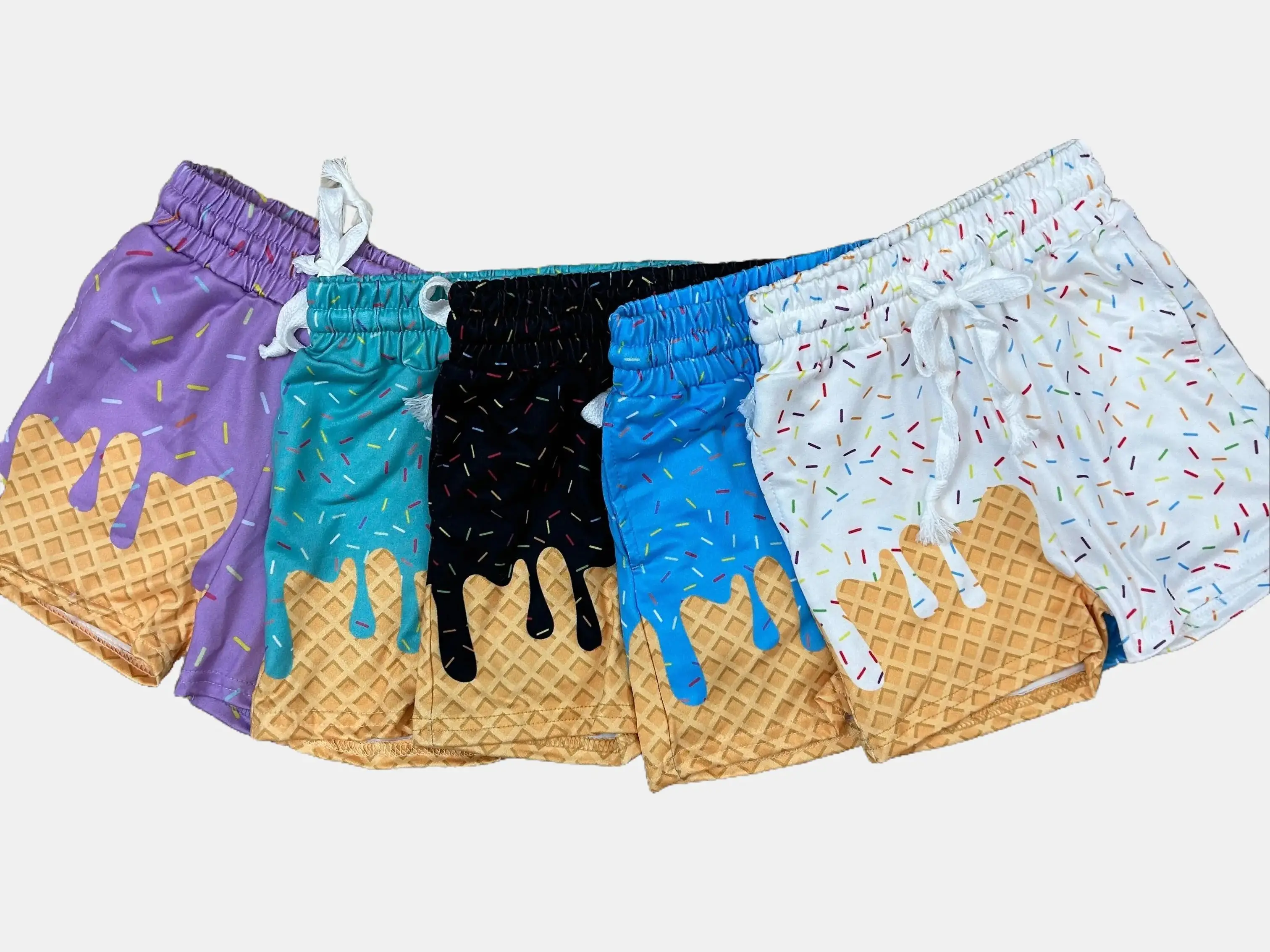 Boys' 4-5 Years Age-Specialized Blue Waffle Milk Silk Football Shorts, Mid-Waist, Above-the-Knee Hem, Summer Sprinkles All-Over Print, Colorful Cute Trendy Summer Bottoms, Age-Specialized Boys' Shorts, Colorful Boys' Shorts