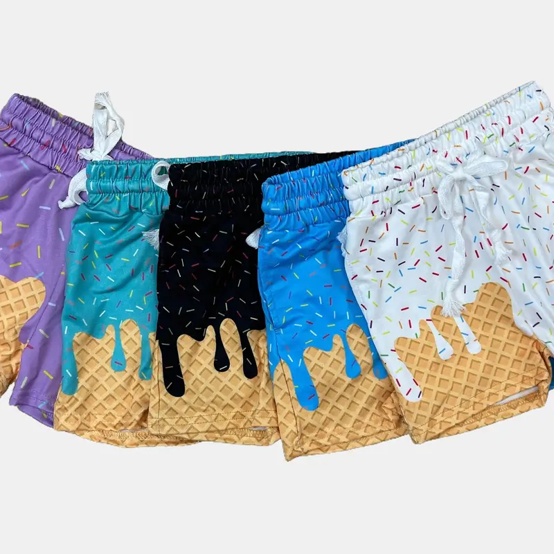 Boys' Child Size Sprinkles All Over Print Waffle Milk Silk Football Shorts - 3T-4T,7-8T, Blue, Mid-Waist, Above-the-Knee, Soft Fabric, Fitted Cut, Edgy Look, Cute Everyday Wear Summer Kids' Bottoms