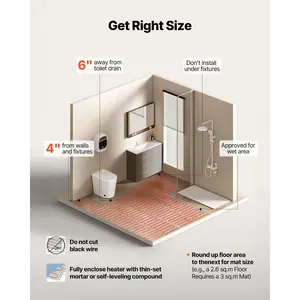 VEVOR 150 sqft Self-Adhesive Mesh Floor Heating Mat System, 120V Electric Radiant Heated Floor System, with Smart Control Thermostat Alarm, Easy Installation for Tile, Stone, Vinyl