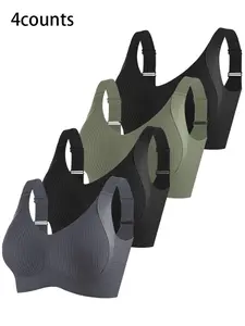 Women's Seamless Wireless Breathable Sports Bra Set, Medium Support, Adjustable Straps, Stripe Rib Design, Comfortable Fit, Gym Workout Accessories