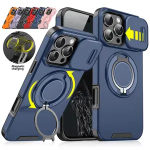 Case For iPhone 16 15 Pro Max 14 13 12 Military Shockproof 360° Rotate Mag Safe Magnetic Ring Holder Slide Camera Protective Cover