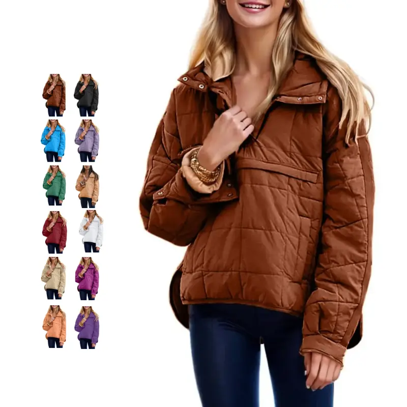 Mundoven Women's Quilted Pullover Puffer Jacket Packable Hooded Oversize Winter Coat Tops