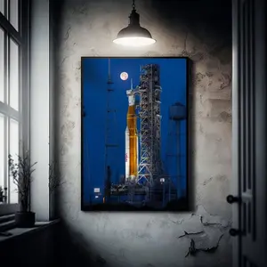 Artemis II Poster - SLS Rocket Moon Launch Pad Print - Space Exploration Wall Art