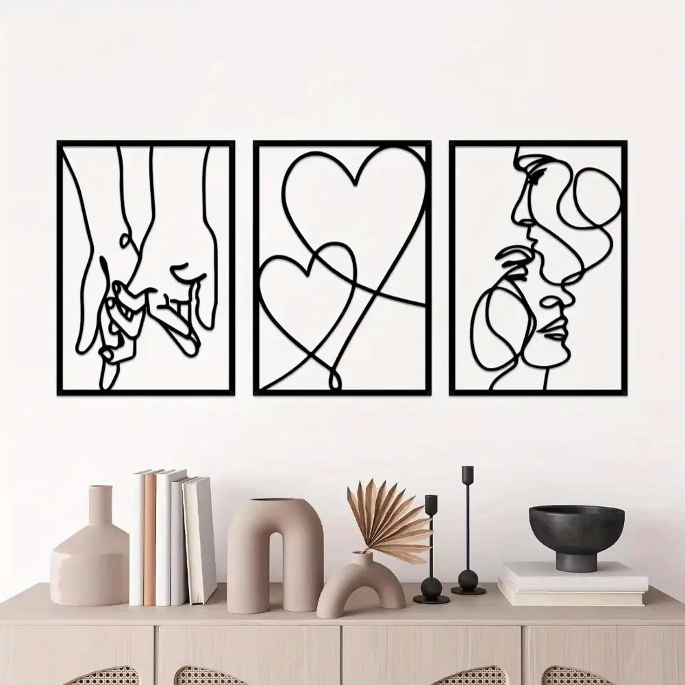 Modern Metal Artistic Wall Art Set of 3, Romantic Kiss Design for Valentine's Day, Halloween & Christmas Gifts, Home Decor Accessories