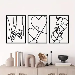 Modern Metal Artistic Wall Art Set of 3, Romantic Kiss Design for Valentine's Day, Halloween & Christmas Gifts, Home Decor Accessories
