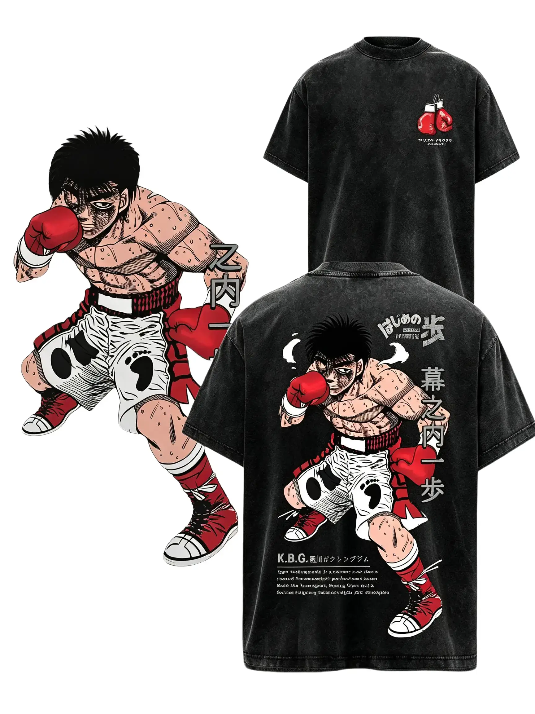 Men's Cotton Graphic T-Shirts - Dempsey Roll Origin Makunouchi Ippo K.B.G. Short-Sleeve, Unisex Fit Hajime no Ippo Boxing Streetwear Merch Soft Top Menswear