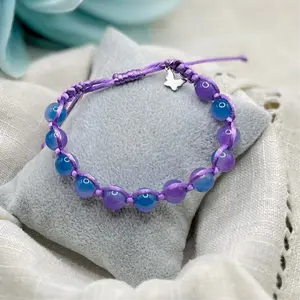 Purple Blue Macrame Bracelet - Adjustable Cord Handmade Beaded Accessory for Everyday Wear - One Size Fits Most Comfortable Fit