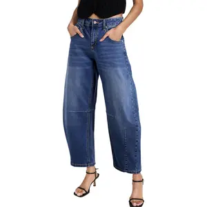 Women's Barrel Jeans Wide Leg Vintage Mid Rise Y2k Baggy Boyfriend Ankle Denim PantsGift