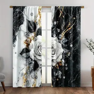 2pcs & Marble Rose Curtains Rod Pocket, Luxury Elegant Window Drape for Master Bedroom, Living Room, Contemporary Home Décor, Home Decoration Curtain, Home Decorative Curtain
