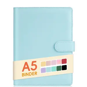 A5 binder with 6 rings, can fill notebook and notebook covers, small leather storage empty binder, used for budget, diary, photo card holder, recipe book, aesthetic loose leaf with magnetic buckle Decoration