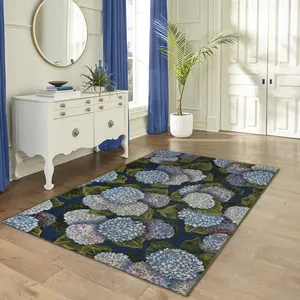 Lush Decor MARINA Indoor/Outdoor Power Loomed Synthetic Blend Durable Area Rug - Traditional Graphic Botanical Floral Colorful   (Hydrangea Blooms)