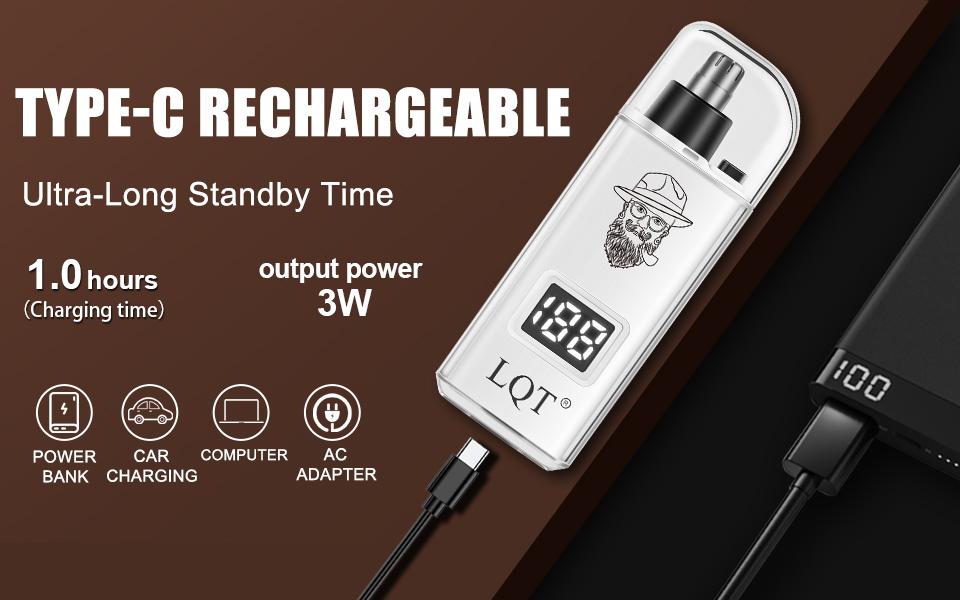 LQT Rechargeable Nose & Ear Hair Trimmer for Men, USB-C Electric Nose Hair Remover with LCD Display, Painless Dual Edge Blade Grooming Tool