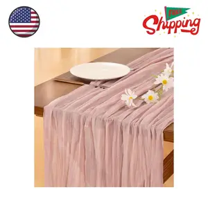 3pcs Pink Cheesecloth Table Runner Easter Spring Boho Rustic Gauze Dusty Pink Farmhouse 120 inch