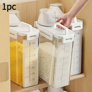 5 Lbs Airtight Leak Proof Rice Storage Container with Pour Spout, BPA-Free Thickened Clear Plastic Dry Food Dispenser with Measuring Cup, Food Storage Bin for Rice, Flour, Snacks & Grains
