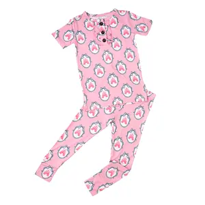 Maeve Castles RUFFLE TWO PIECE Soft Bamboo Lounge Set for Kids Ultra Soft Bamboo Fabric Functional Buttons Flexible Fit Eco Friendly Toddler 2-Piece Sets