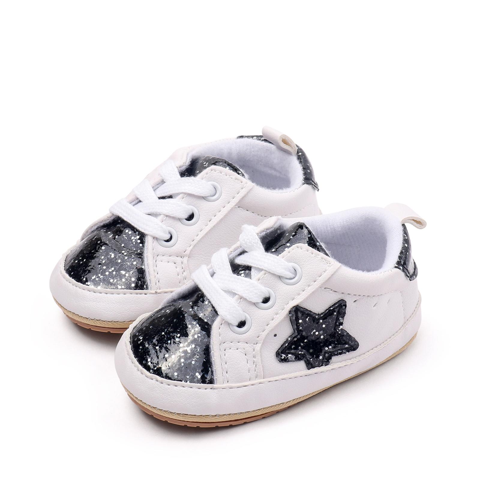 Ma&Baby Baby Sneakers Contrast Color Sequins Shoelace Soft Sole Non-Slip Infant First Walking Shoes for Spring Fall 0-18 M