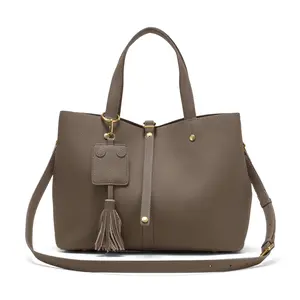 Premium Pebbled Leather Satchel Handbag Elegant Work Purse with Tassel Charm