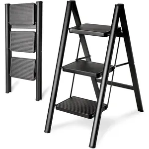 Step Ladder 3 Step Folding, Sturdy 330 Lbs Load Small Step Stool for Adults, Safer Full Steel Multi-use Kitchen Ladder for , Closet Step Stool Ladder with Wide Pedals, Black, 3-Step