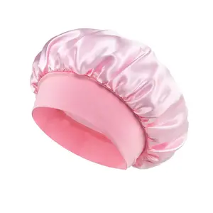 （Buy One Get Five）UF Hair Women's  Satin Wide Brim Sleep Cap Elastic Wide Band Hair Wrap Cap for Curly Hair Shower Cap（Random color）