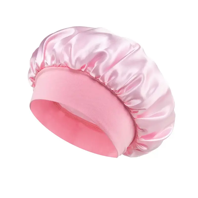 （Buy One Get Five）UF Hair Women's  Satin Wide Brim Sleep Cap Elastic Wide Band Hair Wrap Cap for Curly Hair Shower Cap（Random color）