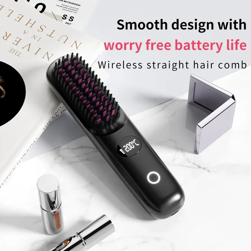 New LCD Wireless Hair Straightener Comb, Rechargeable Electric Straightening Brush, Heated Brush, Mini Portable Hair Straightener, Damage-Free Styling Comb