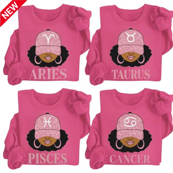 All 12 Zodiac Sweatshirt – Astrology Girl Crewneck with Horoscope Signs, Zodiac Birthday Gift for Women, Trendy Casual Pullover for Daily Wear.