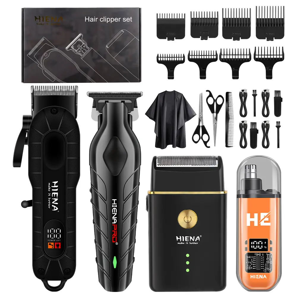 Practical 4-Piece Hair and Beard Grooming Kit, Cordless with USB Fast Charging and LED Display, All-in-One for Hair Cutting, Trimming and Shaving, Portable for Home Use, Ideal for Self-Use or Gifting, Abs, Face