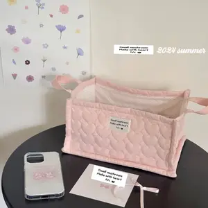 New Rectangular Handmade Style Seam Fabric Desktop Organizer Box, Square Storage Basket for Miscellaneous Items, DIY Craft Supplies