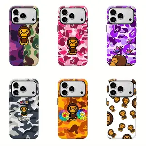 Bape camouflage rugged case for iPhone 17 16 15 14 13 12 11 Pro Max - modern design with Milo heart, the perfect gift