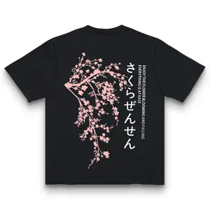 Sakura Zensen" Japanese Aesthetic Graphic Tee for Men/Women, Black Oversized Top, Cherry Blossom & Zen Gift T-Shirt