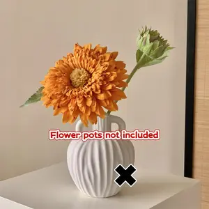 1pcs Artificial Sunflower Branch, Premium Silk Fake Flower with Full Bloom & Bud, Green Leaves Long Stem, Perfect for Boho Farmhouse Home Decor, Wedding Party Summer Thanksgiving Fall Arrangement, No Fade, All-Year Indoor Outdoor Floral Vase Decoration