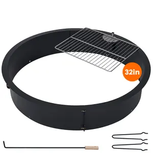 30 Inch Outdoor Fire Pit Ring, 2.5mm Thick Heavy Duty Steel Round Fire Pit Insert, 36 In-Outer Wood Burning Fire Pit Kit, 10 Inch Height Campfire Ring for Camping, BBQ
