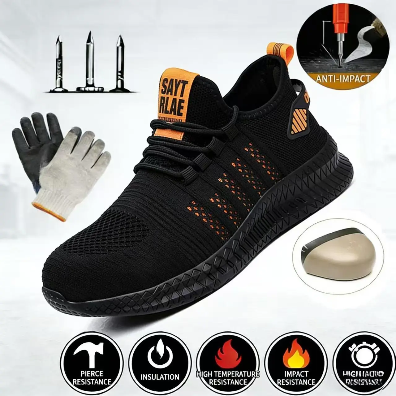 Men's & Women's Steel Toe Work Boots - Protective Toe and Heel Design Work & Safety Footwear, Anti-Smashing, Anti-Stab, Breathable Mesh Athletic Shoes, All-Seasons Sturdy Safety Features Steel Caps Footwear, Safety Features Work & Safety Footwear