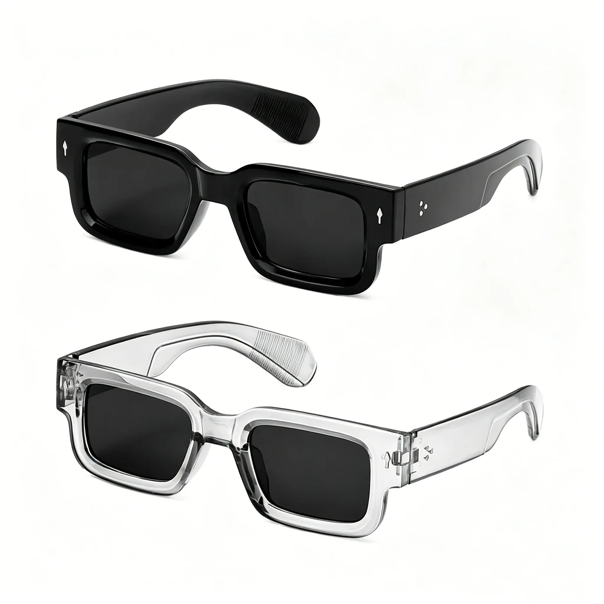2-Pack Retro Square Sunglasses for Men and Women, Black and Transparent Frames, UV400 Protection, Y2K Trendy Style for Summer Beach, Travel and Streetwear