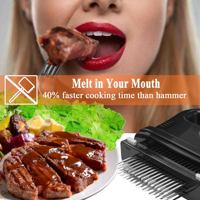 DePango Meat Tenderizer with 48 Stainless Steel Blades, Large Ergonomic Handle for Easy Pressing, Detachable Design for Thorough Cleaning, Ideal for Beef, Pork, Chicken