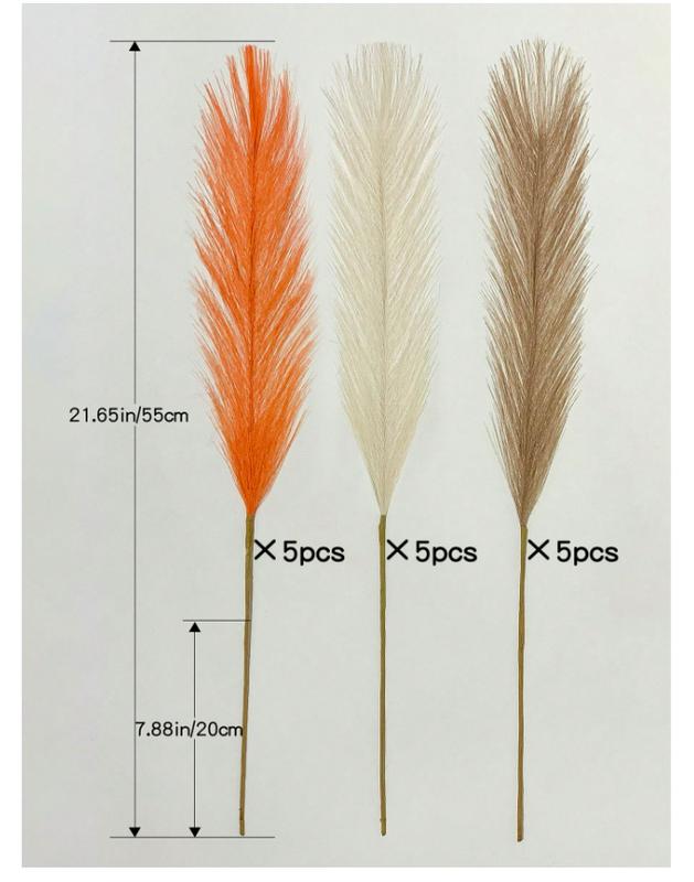 15Pcs/6Pcs Artificial Pampas Grass 55cm/21.65in Fluffy Faux Flower Beige, Brown, Orange Colored Artificial Reed Faux Pampas Grass For Home Farmhouse Decor, For Bohemian Decor, Artificial Flower Fake Pampas Decor, Vase Filler Room Decoration